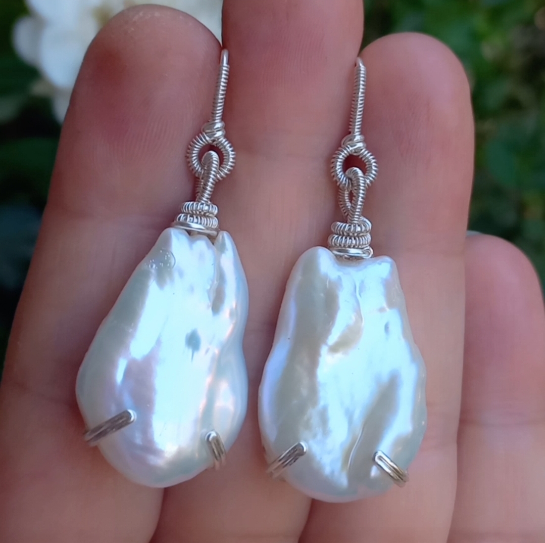 Üst kalite Barok İnci Gümüş el yapımı küpe B