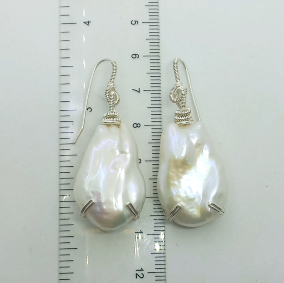 Üst kalite Barok İnci Gümüş el yapımı küpe B