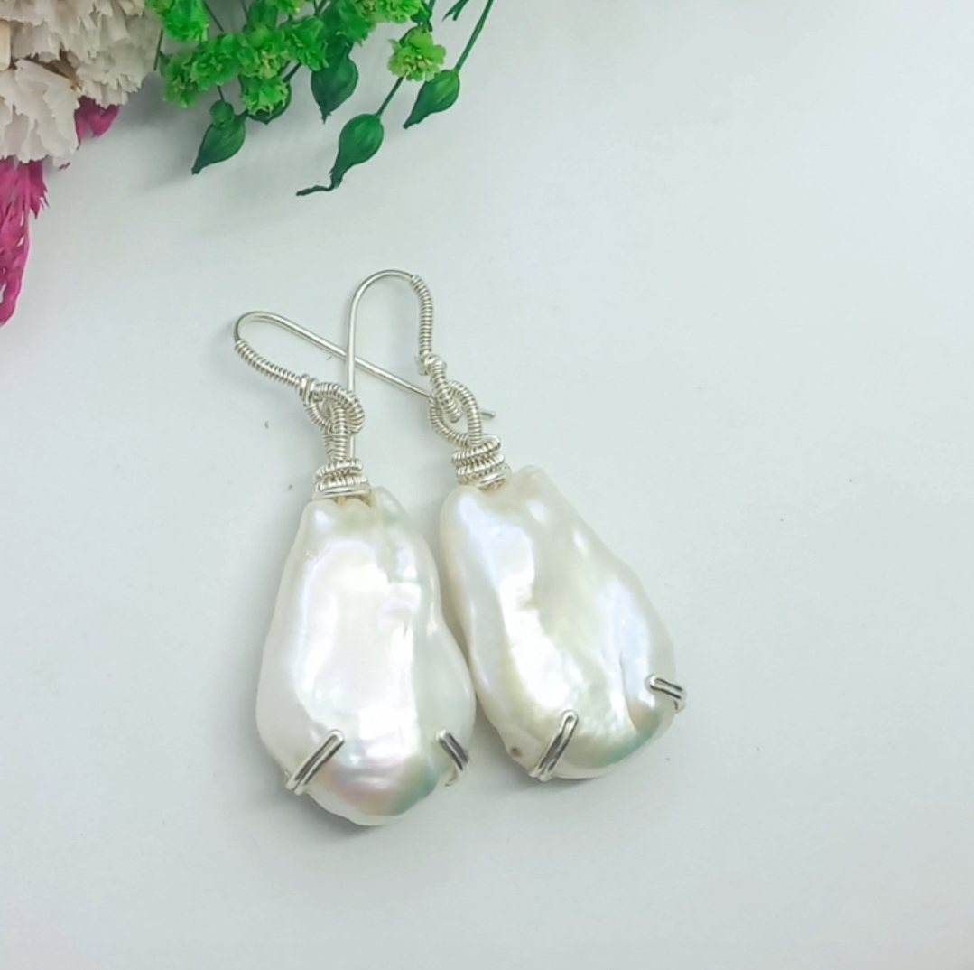 Üst kalite Barok İnci Gümüş el yapımı küpe B