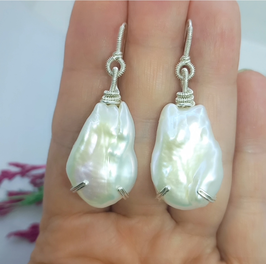 Üst kalite Barok İnci Gümüş el yapımı küpe B