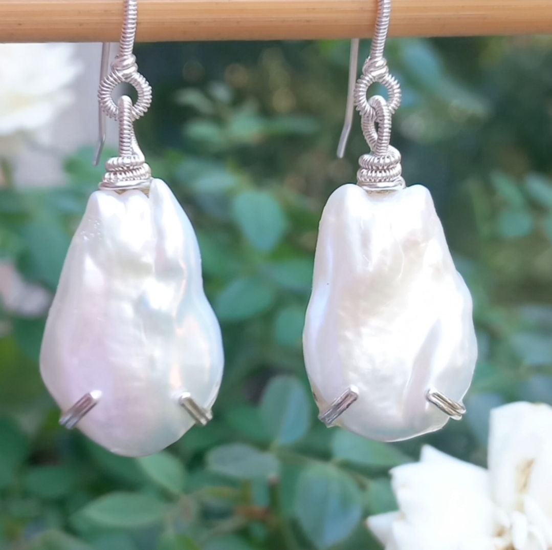 Üst kalite Barok İnci Gümüş el yapımı küpe B