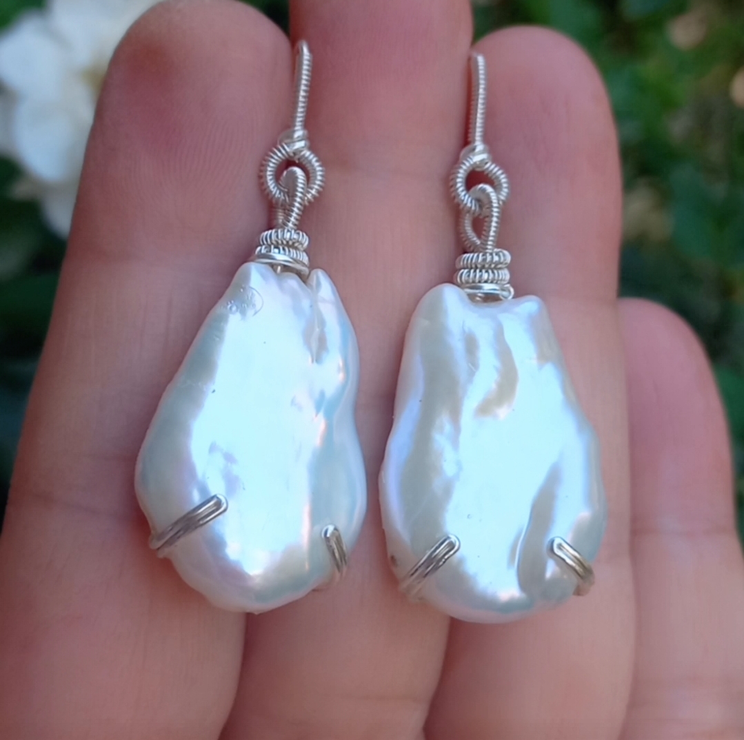 Üst kalite Barok İnci Gümüş el yapımı küpe B