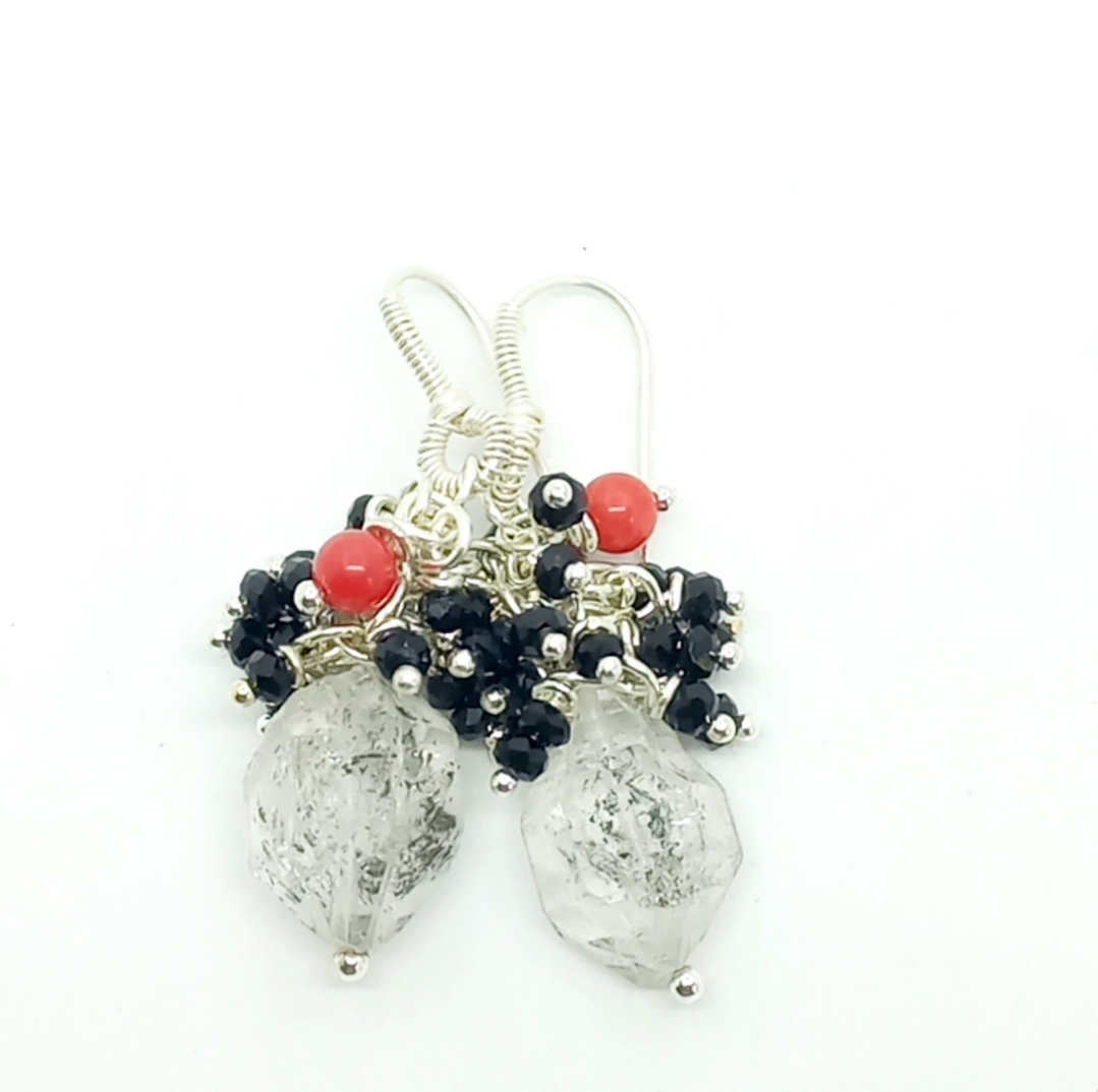 Herkimer ham elmas gümüş aparatlı el yapımı küpe