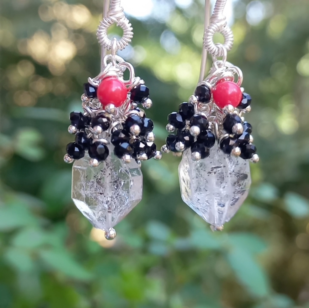 Herkimer ham elmas gümüş aparatlı el yapımı küpe