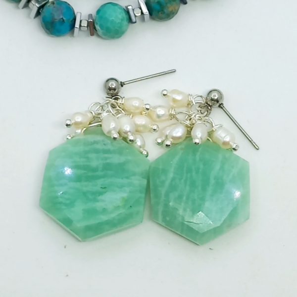 Amazonit el yapılı çelik aparatlı küpe Amazonit el yapılı çelik aparatlı küpe