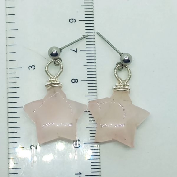 Yıldız pembe Kuvars el yapımı çelik aparatlı küpe Yıldız pembe Kuvars el yapımı çelik aparatlı küpe