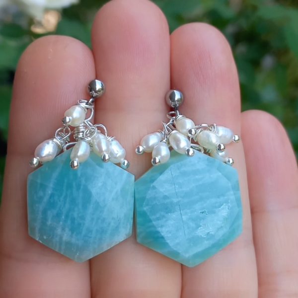 Amazonit el yapılı çelik aparatlı küpe Amazonit el yapılı çelik aparatlı küpe