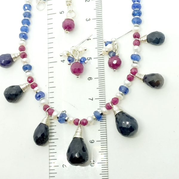 Yakut Safir İnci gümüş el yapımı küpe Yakut Safir İnci gümüş el yapımı küpe