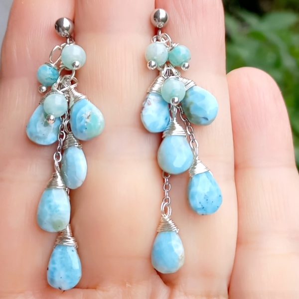 Larimar Amazonit el yapımı küpe Larimar Amazonit el yapımı küpe