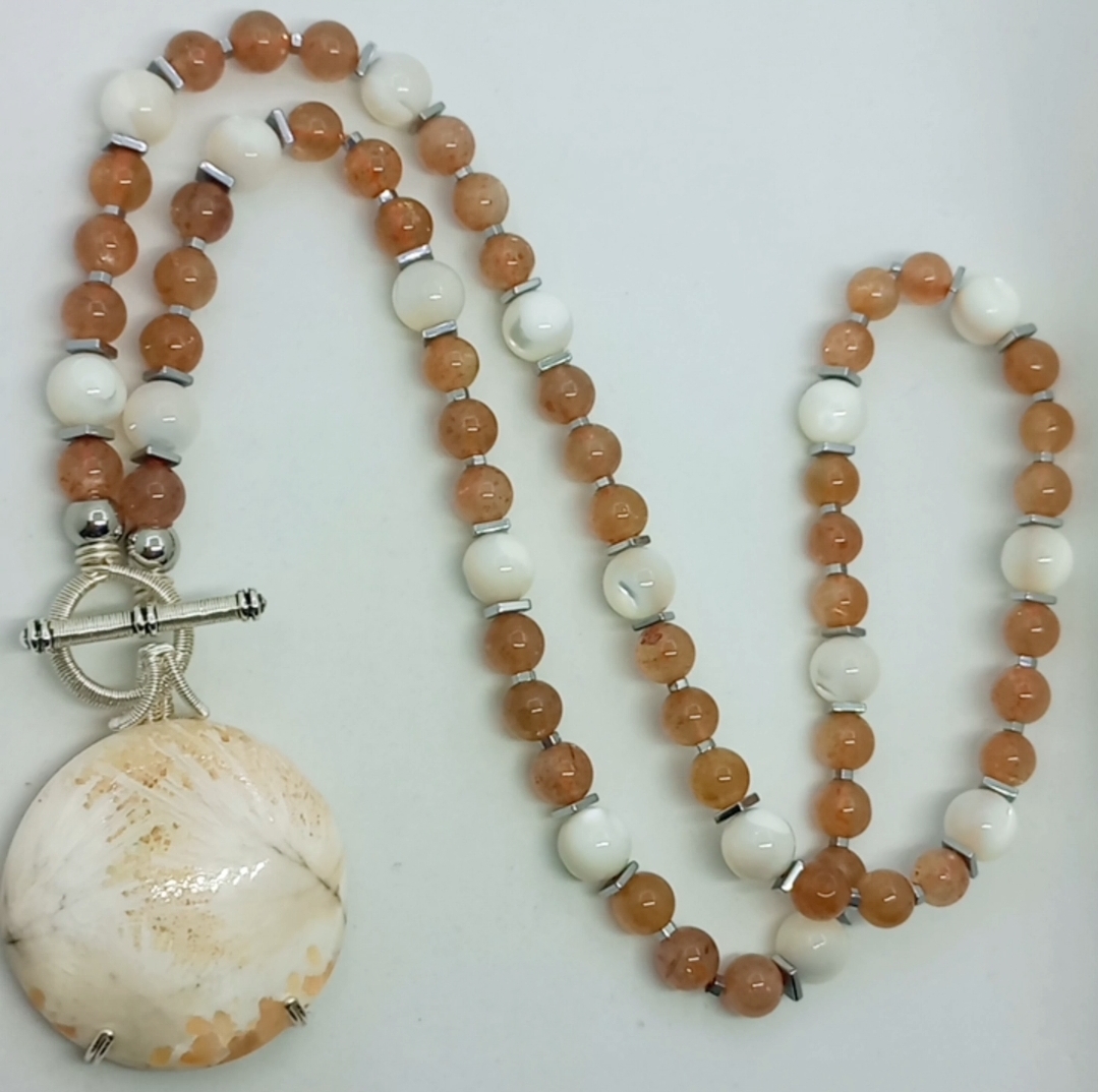 Scolocite Güneş taşı Sedef Hematit el yapımı kolye kız