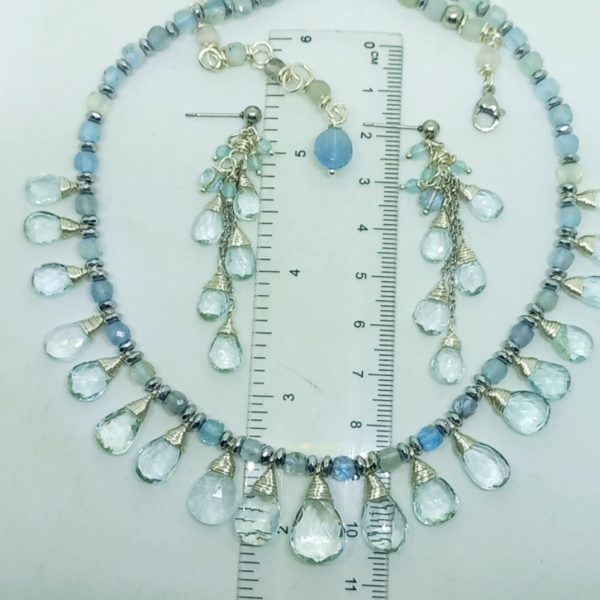 Faset kesim damla Akuamarin çelik aparatlı el yapımı küpe Faset kesim damla Akuamarin çelik aparatlı el yapımı küpe