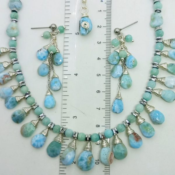 Larimar Amazonit el yapımı küpe Larimar Amazonit el yapımı küpe