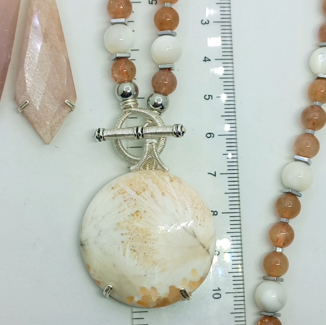 Scolocite Güneş taşı Sedef Hematit el yapımı kolye kız