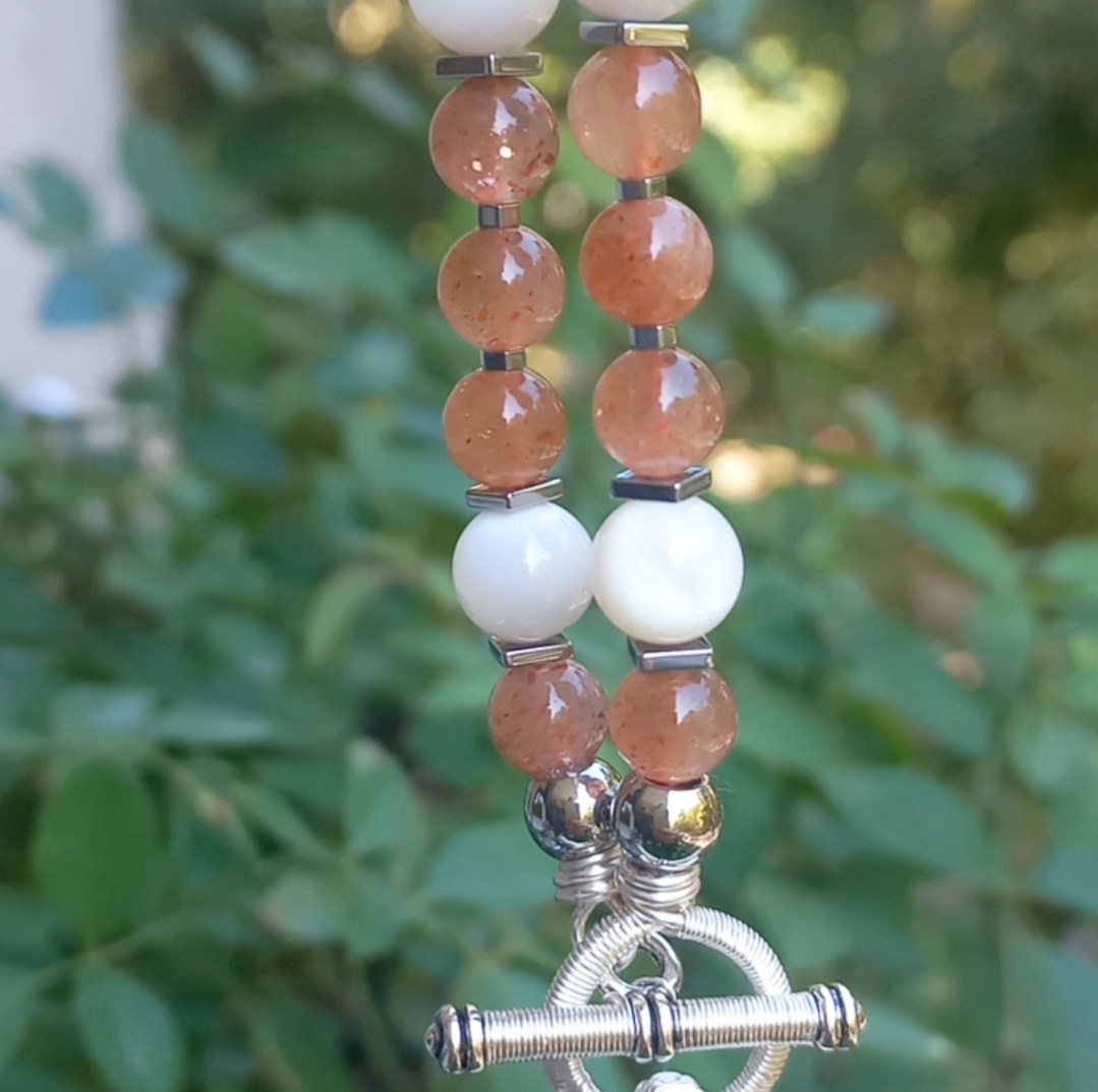 Scolocite Güneş taşı Sedef Hematit el yapımı kolye kız