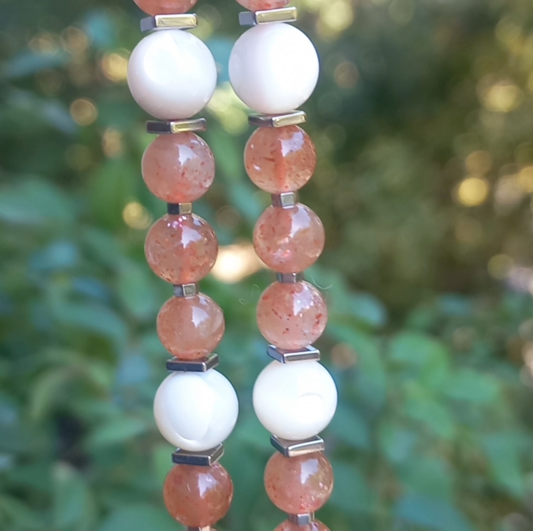 Scolocite Güneş taşı Sedef Hematit el yapımı kolye kız