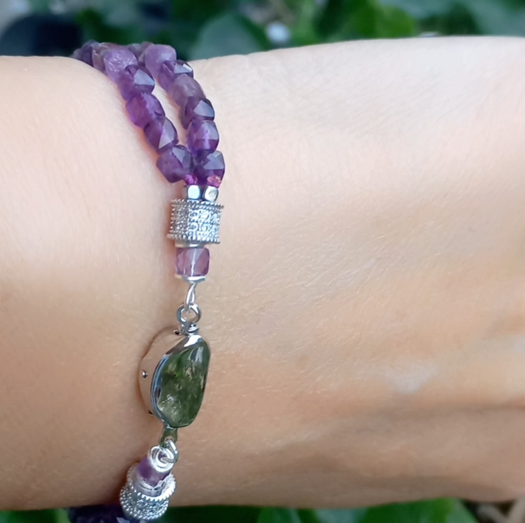 Ametist iki sıralı Zirkonlu el yapımı bileklik - Görsel 3