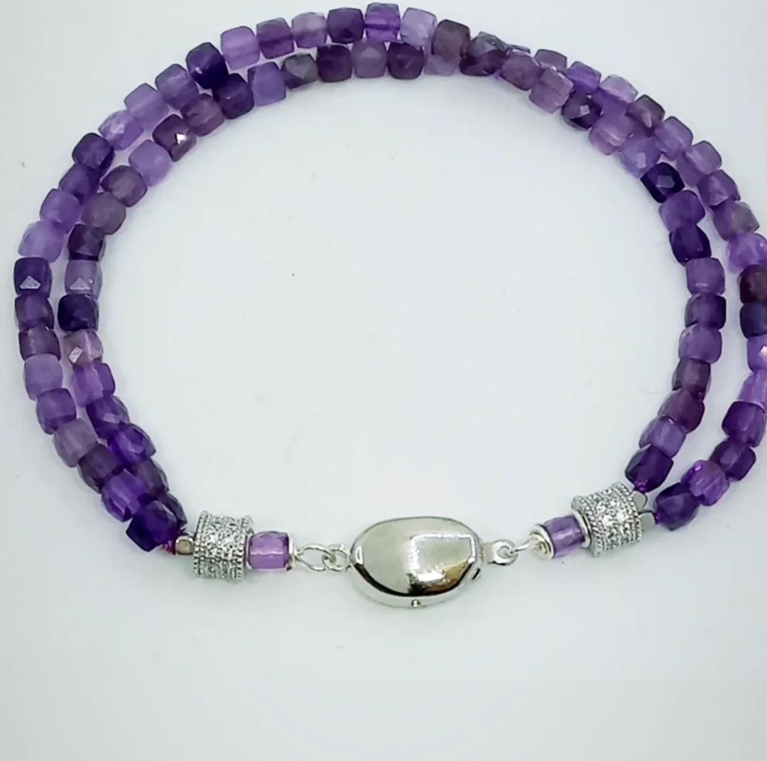 Ametist iki sıralı Zirkonlu el yapımı bileklik