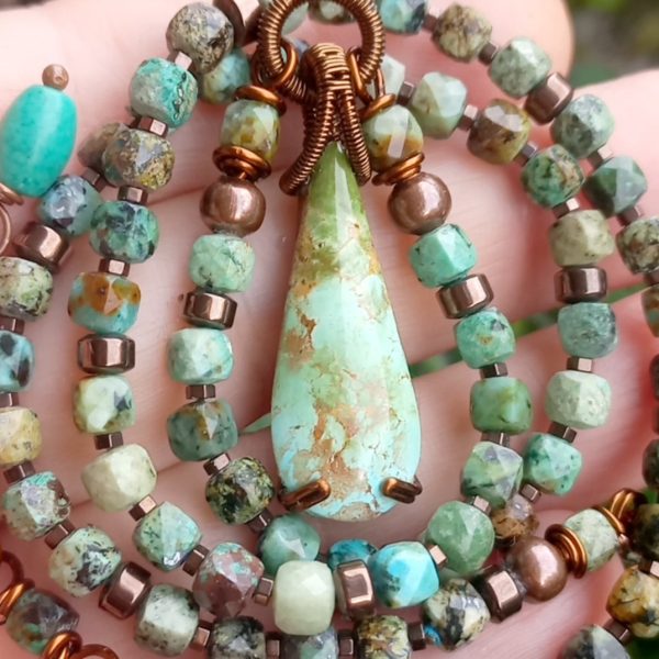 Firuze Afrika Turkuaz Hematit el yapımı kolye