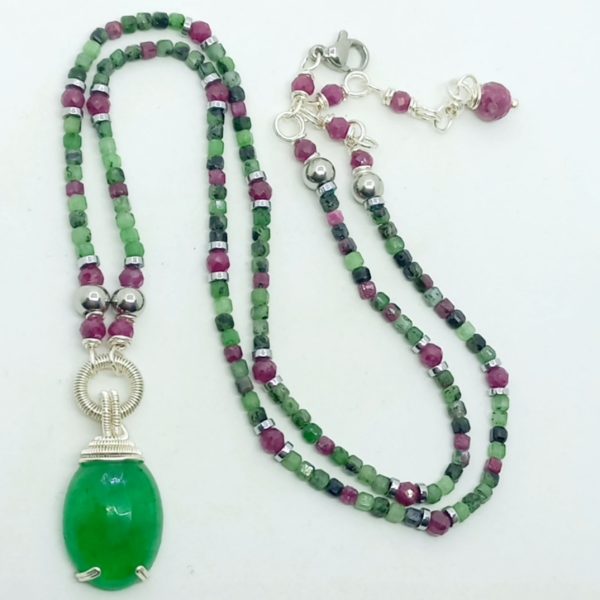 Yeşim Rubyzoisit Yakut Hematit el yapımı kolye