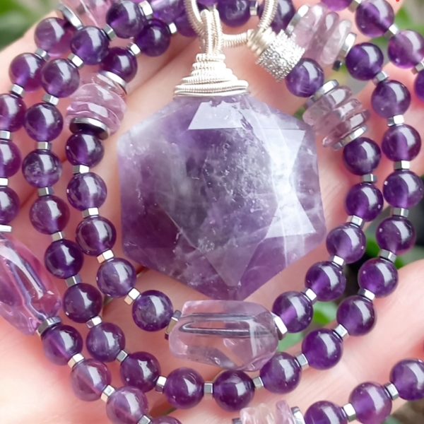 Ametist Ametrin Zirkon Hematit el yapımı kolye