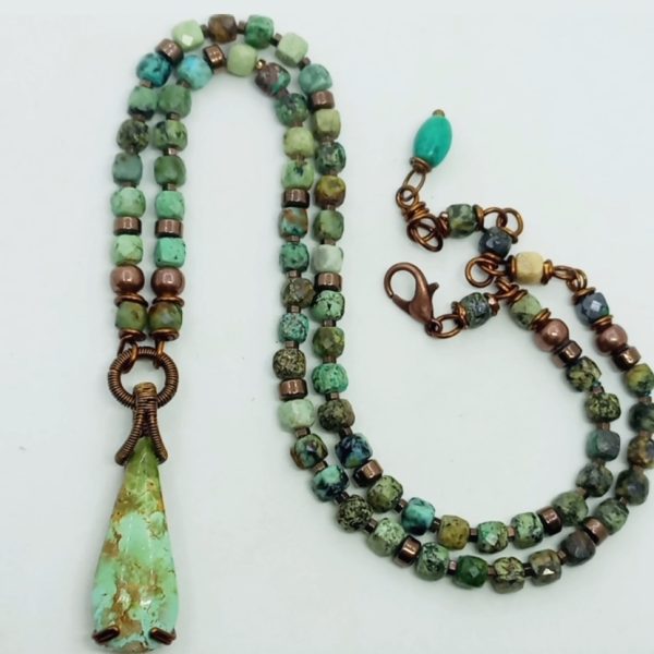 Firuze Afrika Turkuaz Hematit el yapımı kolye