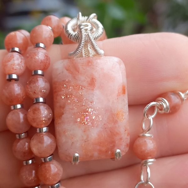 Güneş taşı Hematit el yapımı kolye