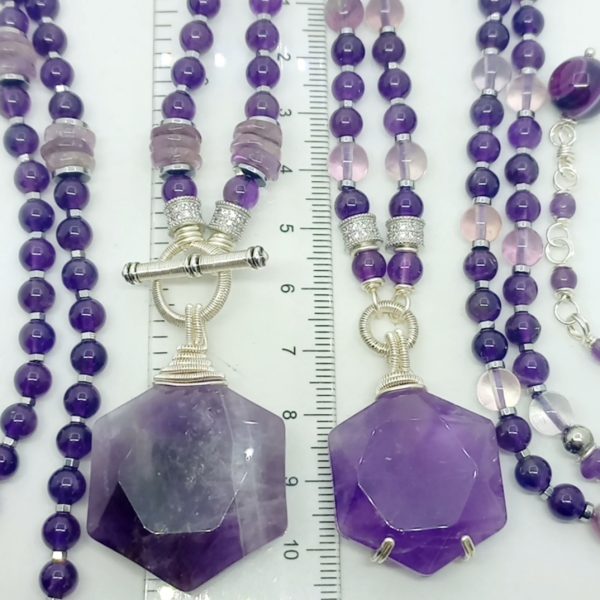 Ametist Zirkon Florit Hematit el apımı kolye