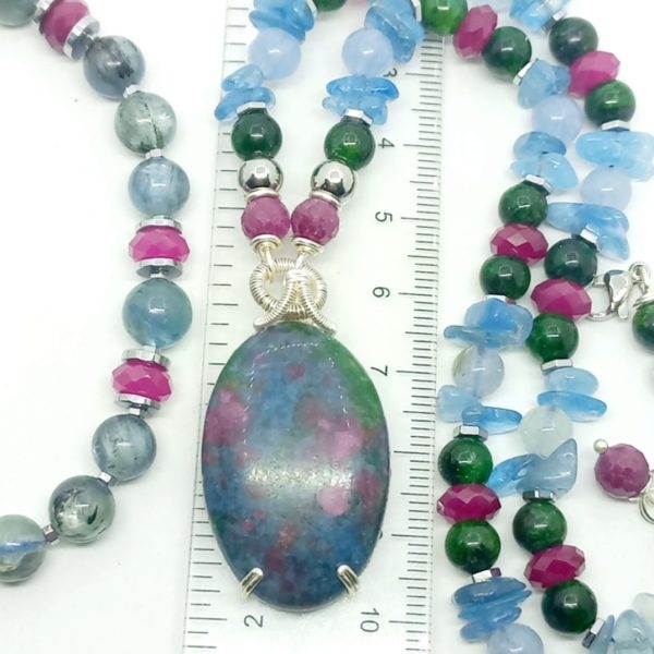 Ruby Kyanit Yakut Akuamarin Fuchsite Hematit el yapımı kolye