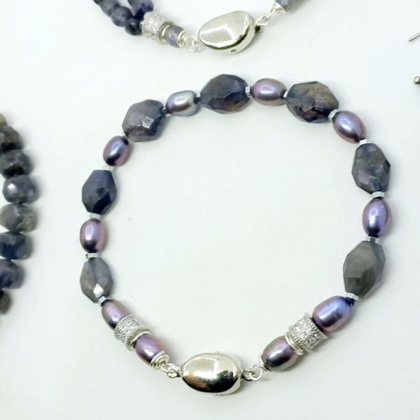 İyolit doğal İnci Hematit Zirkon el yapımı bileklik