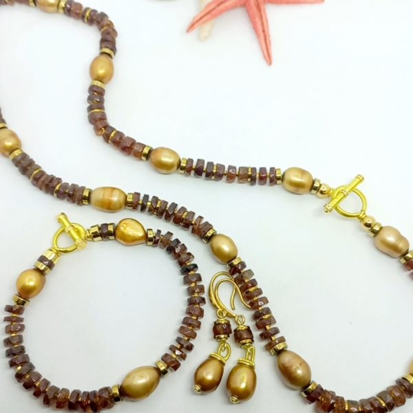 Hindistan el kesimi Hossanite Garnet doğal İnci Hematit el yapımı bileklik