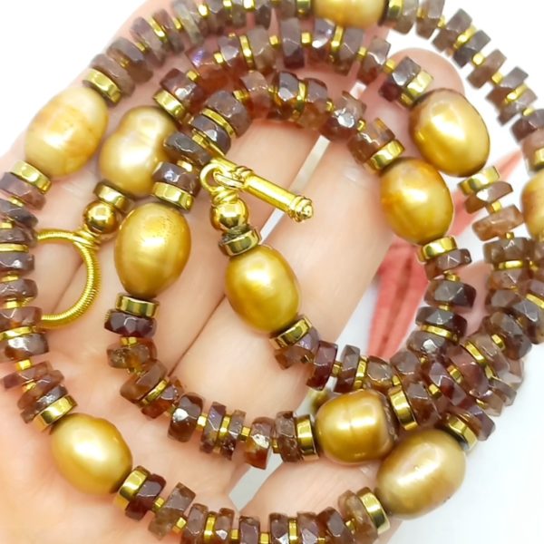 Hindistan el kesimi Hossanite Garnet doğal İnci Hematit el yapımı kolye