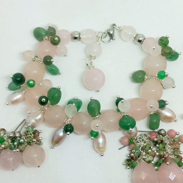 Pembe Kuvars Aventurin doğal İnci el yapımı bileklik