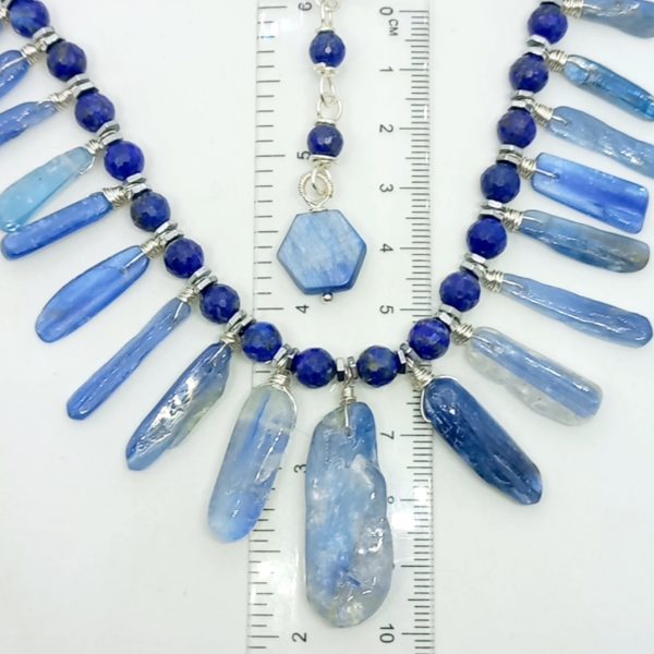 Kyanit Lapislazulli el yapımı çelik aparatlı kolye