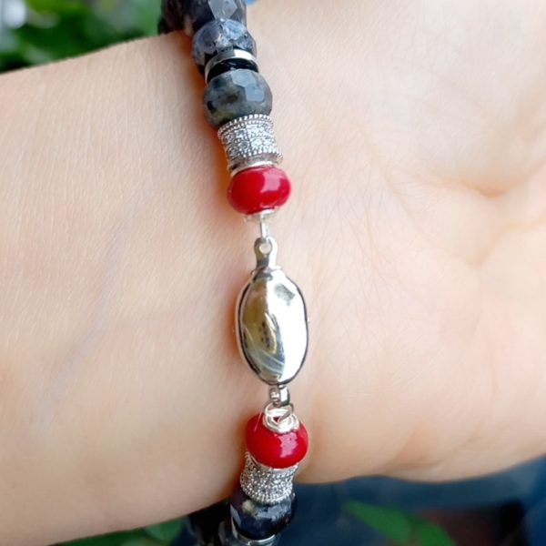 İyolit Mercan Hematit Zirkon el yapımı bileklik