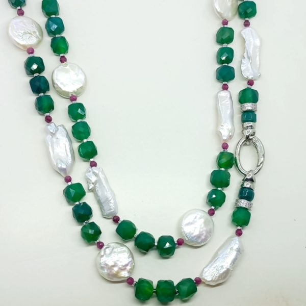 Doğal İnci Akik Yakut Zirkon Hematit el yapımı kolye