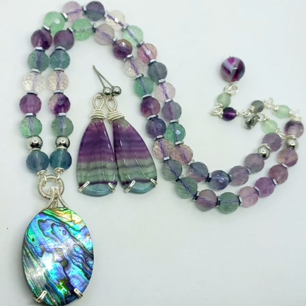 Abalon Sedef Florit Hematit el yapımı kolye