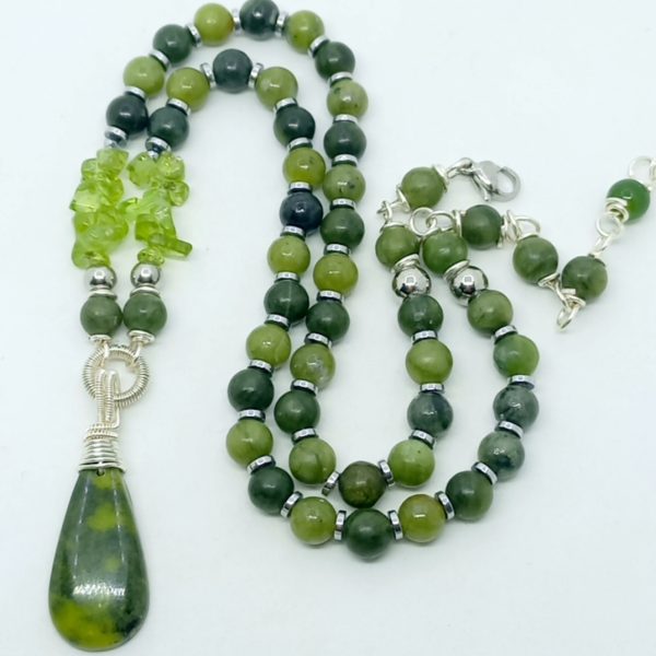 Atlantsite Yeşim Zebercet Hematit çelik aparatlı el yapımı kolye