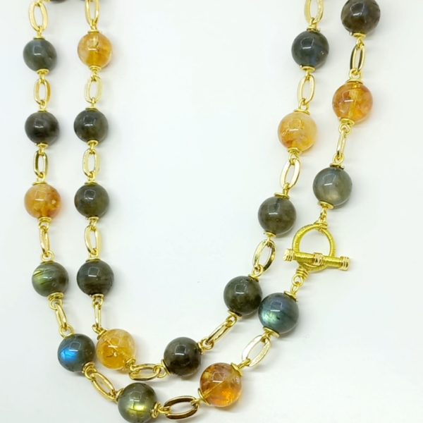 Labradorit Sitrin el yapımı uzun kolye