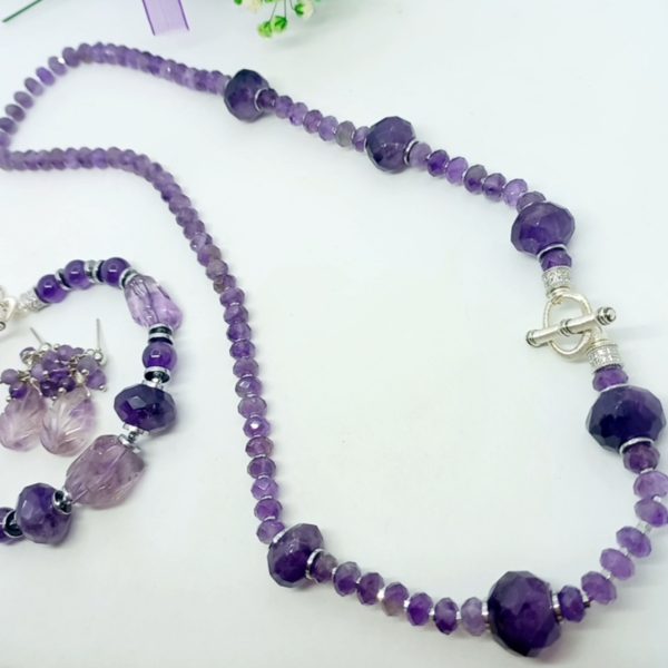 Hindistan el kesimi faset Ametist Zirkon Hematit el yapımı kolye