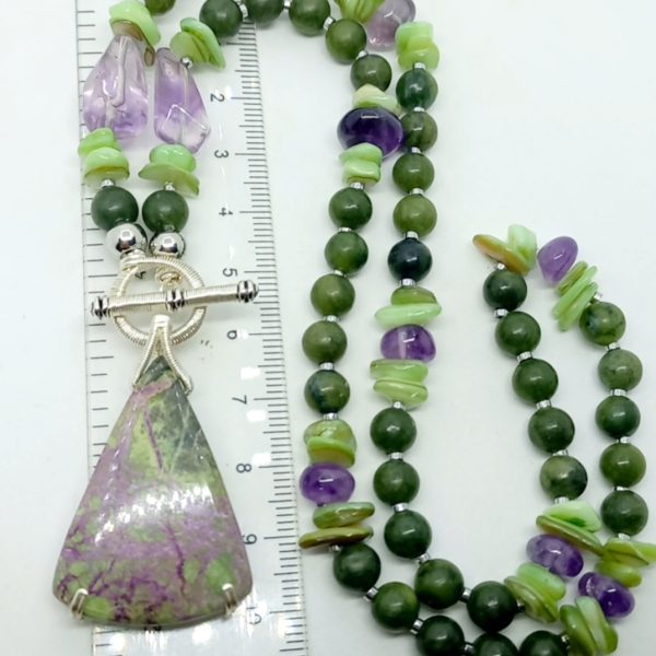 Stichite Purpurite Serpantine Ametist Sedef Hematit el yapımı kolye