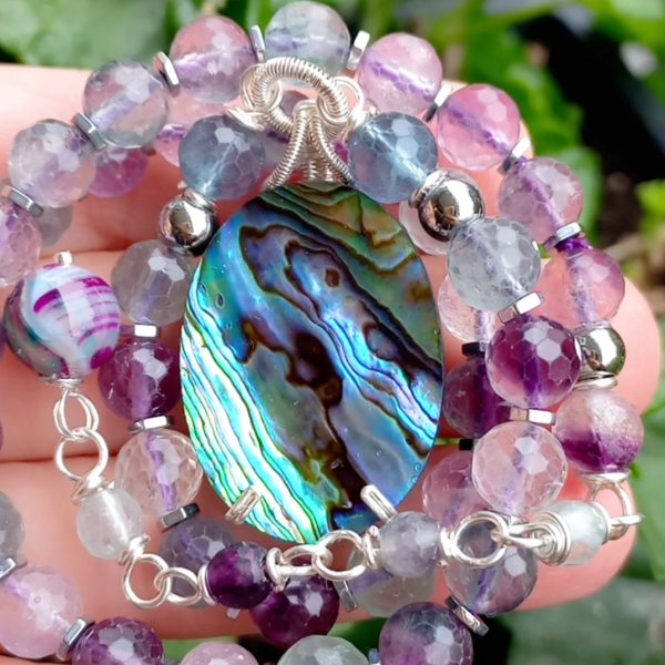 Abalon Sedef Florit Hematit el yapımı kolye