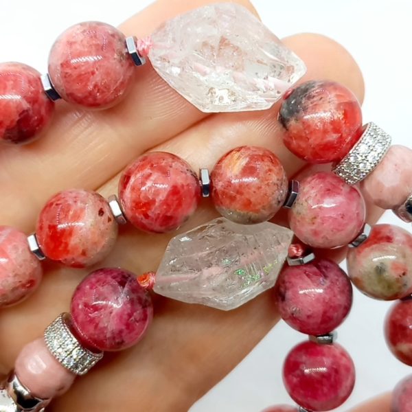 Rodonit Herkimer elmas Hematit Zirkon el yapımı kolye