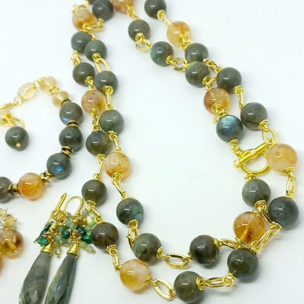 Labradorit Sitrin el yapımı uzun kolye