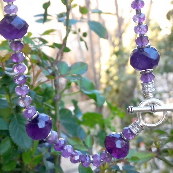 Hindistan el kesimi faset Ametist Zirkon Hematit el yapımı kolye