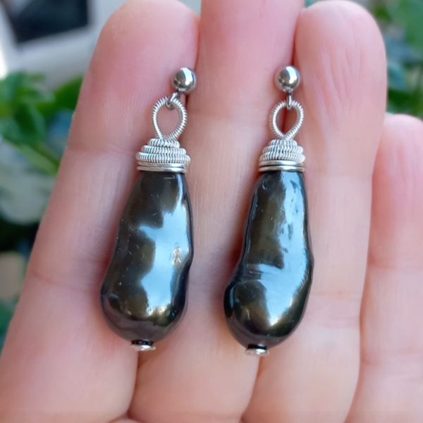 Doğal Barok İnci çelik aparatlı el yapımı küpe