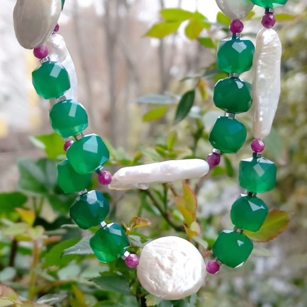 Doğal İnci Akik Yakut Zirkon Hematit el yapımı kolye