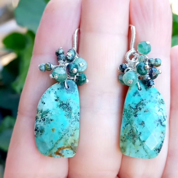 Afrika Turkuaz Zümrüt Zoisit el yapımı küpe