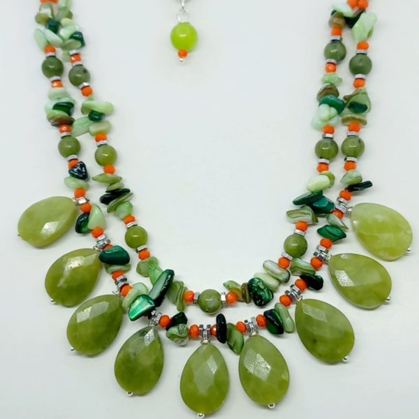 Yeşim Sedef Hematit iki sıralı el yapımı kolye