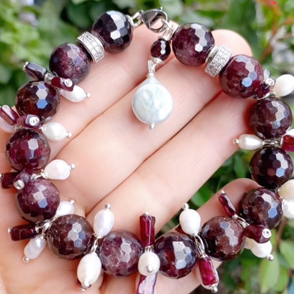 Garnet doğal İnci Zirkon el yapımı bileklik Garnet doğal İnci Zirkon el yapımı bileklik