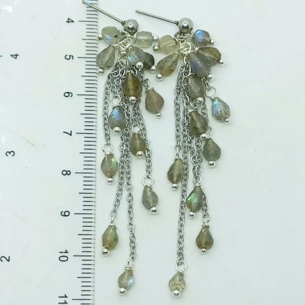 Hindistan el kesimi Labradorit çelik aparatlı el yapımı küpe